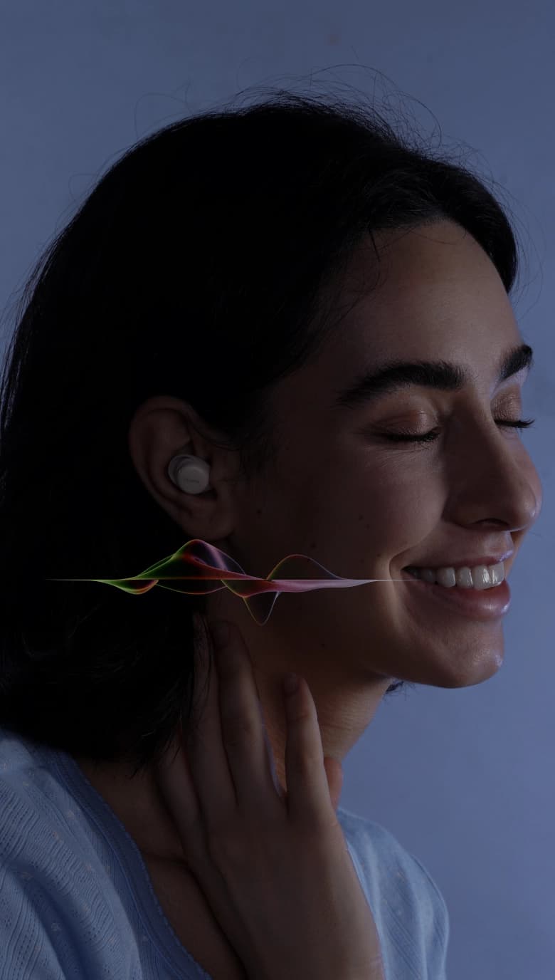 Person wearing Fitnexa earbuds resting peacefully